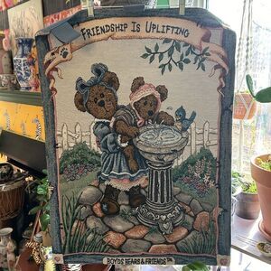Boyds Bears tapestry featuring a cute couple of bears at a fountain